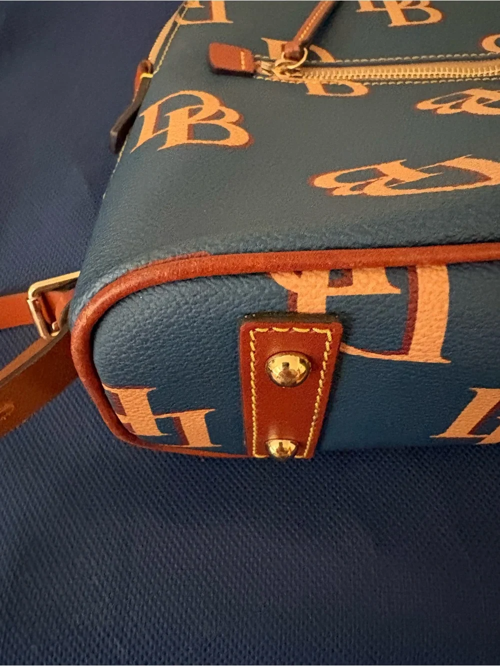 Dooney & Bourke Blue Backpack with Tan Monogram Accents w/ Dust Bag